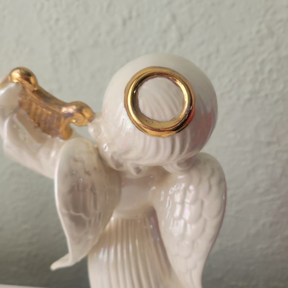 Large Vintage Glossy Porcelain Angel Figurine Playing Harp Christmas Signed 12" - Picture 6 of 11